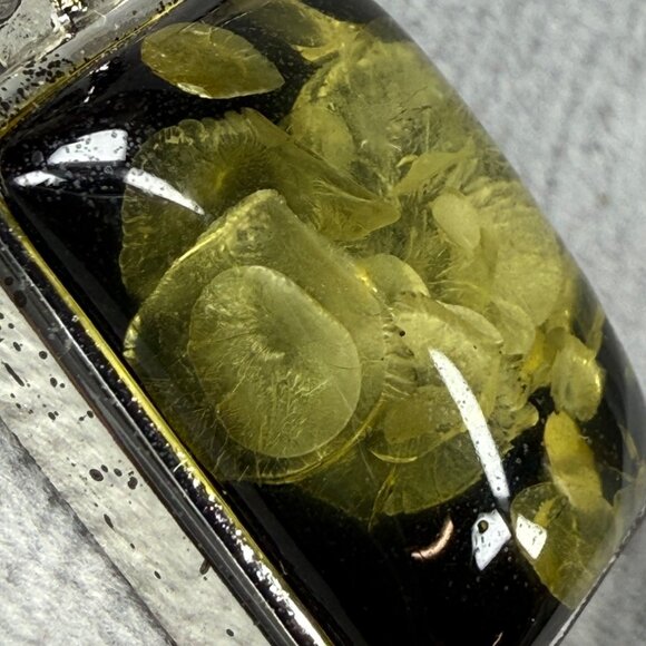 Floral Jewelry Pendant Pierced Earring Set Green Color Center Silver-Tone Frames - Picture 11 of 16